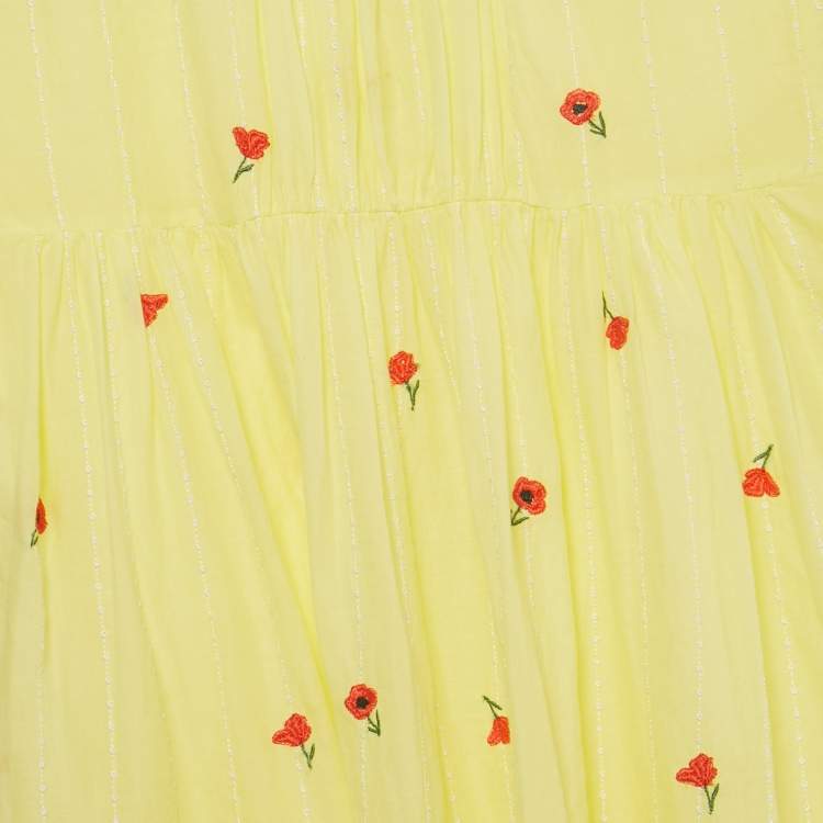 مملوكة مسبقًا Chloe Kids Yellow Floral Embroidered Cotton Dress 14 Yrs 