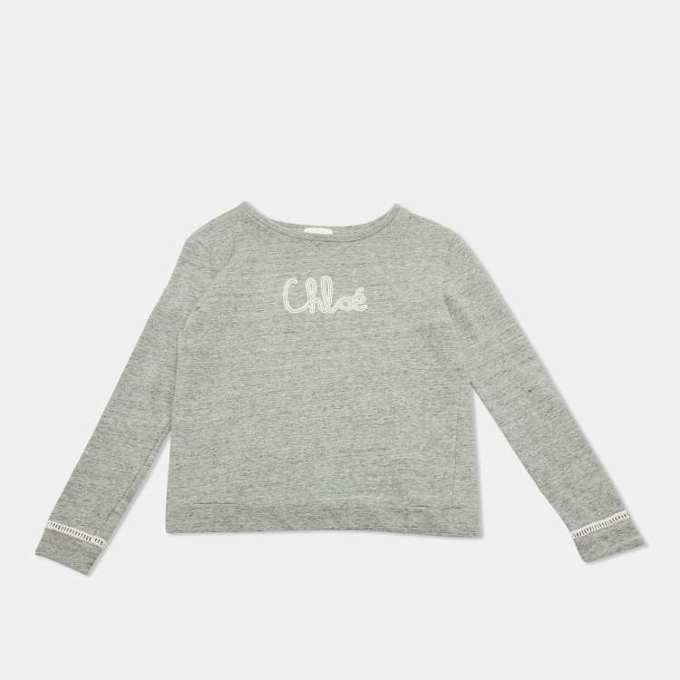 Pre Owned Chloe Kids Grey Logo Embroidered Cotton Sweatshirt 14Yrs
