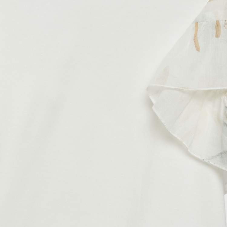 Pre Owned Chloé Kids White Palm Tree Print Cotton Ruffle Top & Skirt Set 10Yrs