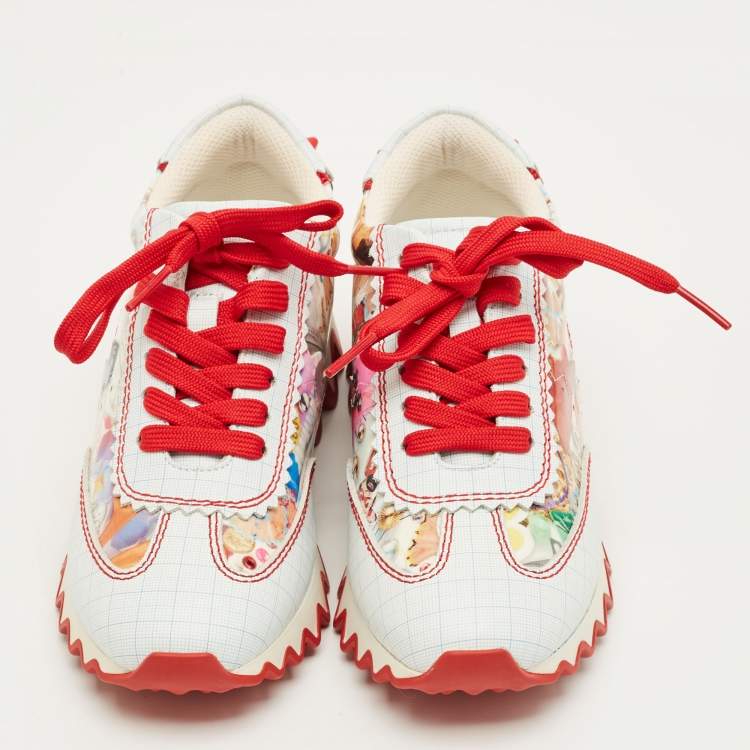 Pre Owned Christian Louboutin Multicolor Patent and Leather Mini Shark Sneakers Size 33