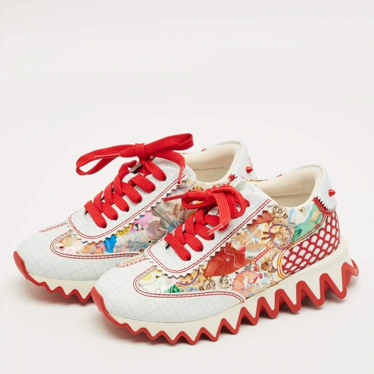 Pre Owned Christian Louboutin Multicolor Patent and Leather Mini Shark Sneakers Size 33