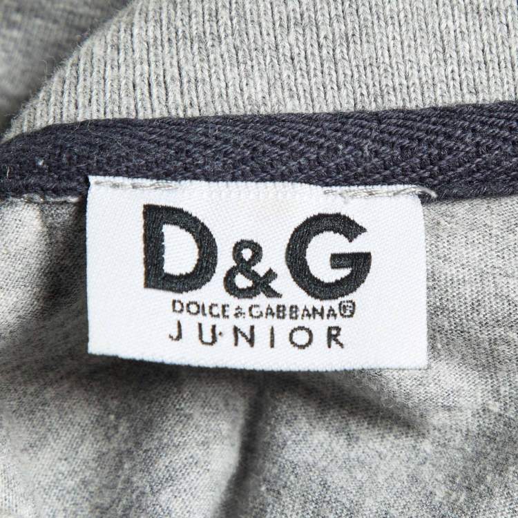 Pre Owned D&G Kids Grey Logo Embroidered Cotton Polo T-Shirt 14 Yrs