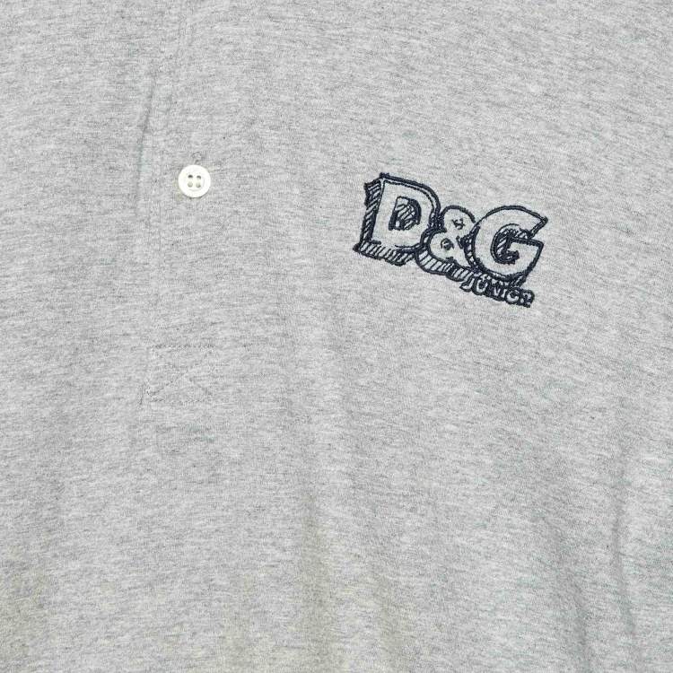 Pre Owned D&G Kids Grey Logo Embroidered Cotton Polo T-Shirt 14 Yrs