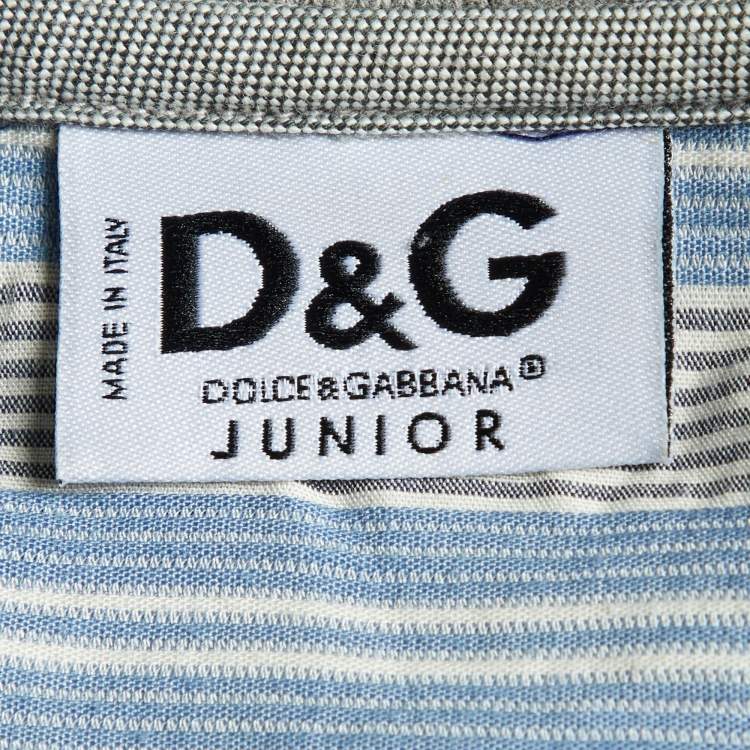 Pre Owned D&G Junior Grey/Blue Cotton Button Front Shirt 10 Yrs
