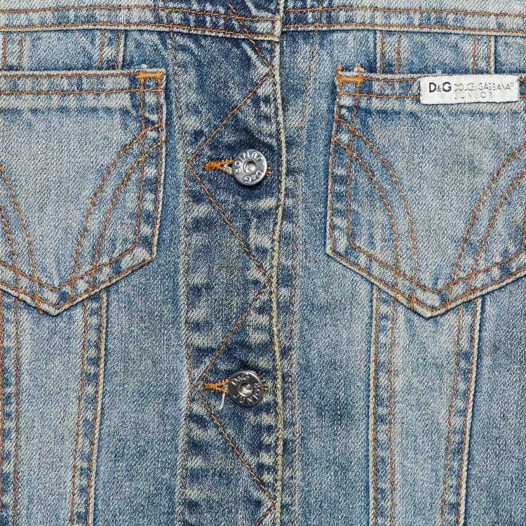 Pre Owned D&G Junior Blue Denim Studded Button Front Jacket 6 Yrs