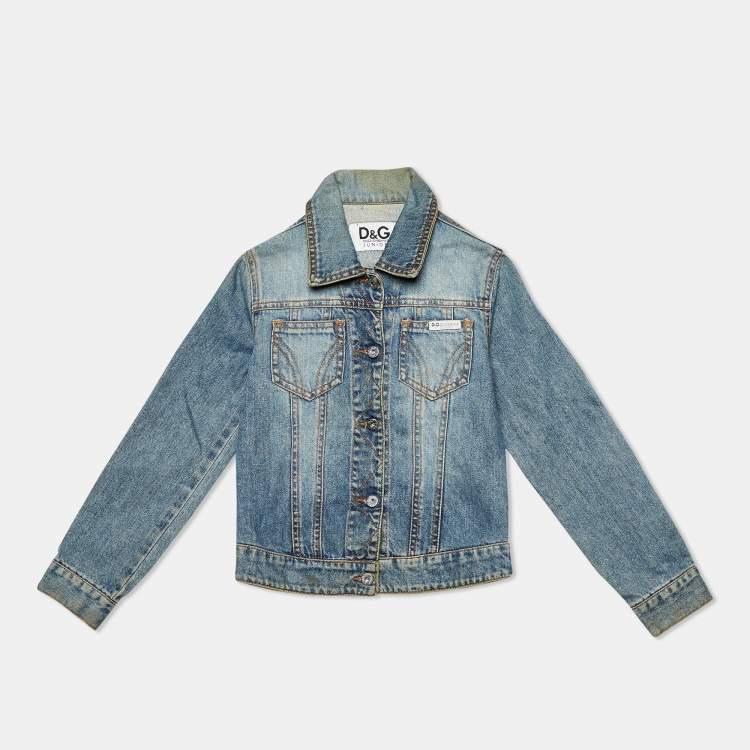 Pre Owned D&G Junior Blue Denim Studded Button Front Jacket 6 Yrs