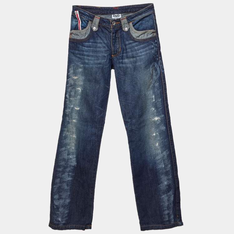 مملوكة مسبقًا D&G Junior Blue Logo Print Distressed Denim Jeans 10 Y Waist 23"