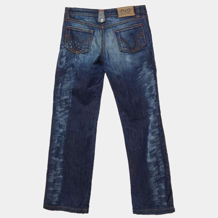 مملوكة مسبقًا D&G Junior Blue Logo Print Distressed Denim Jeans 10 Y Waist 23"
