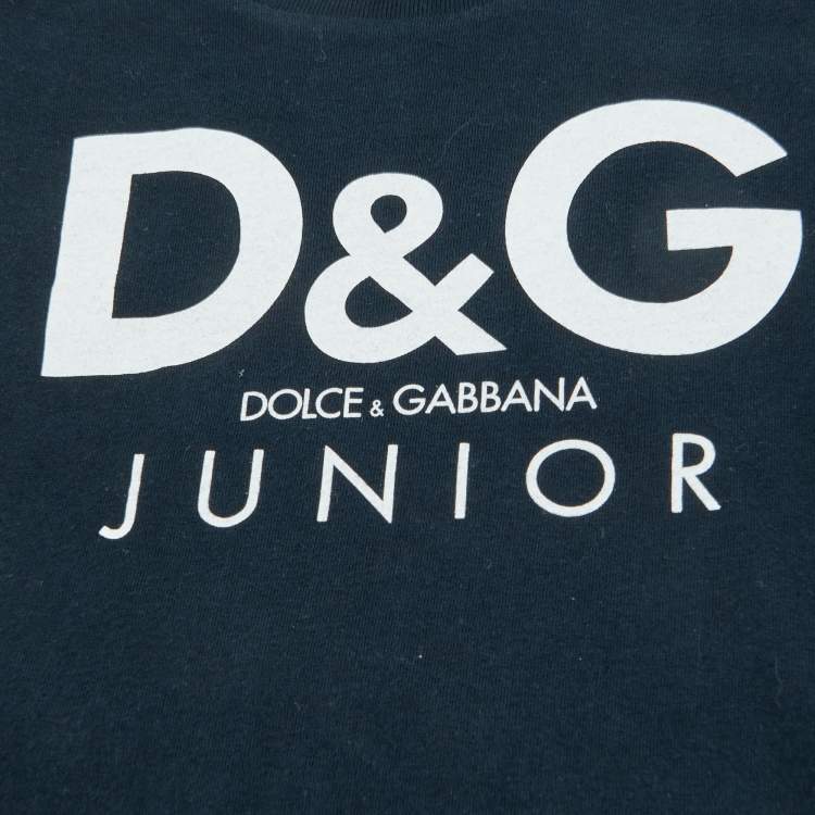 Pre Owned D&G Junior Navy Blue Logo Print Cotton Full Sleeve T-Shirt 8Y 