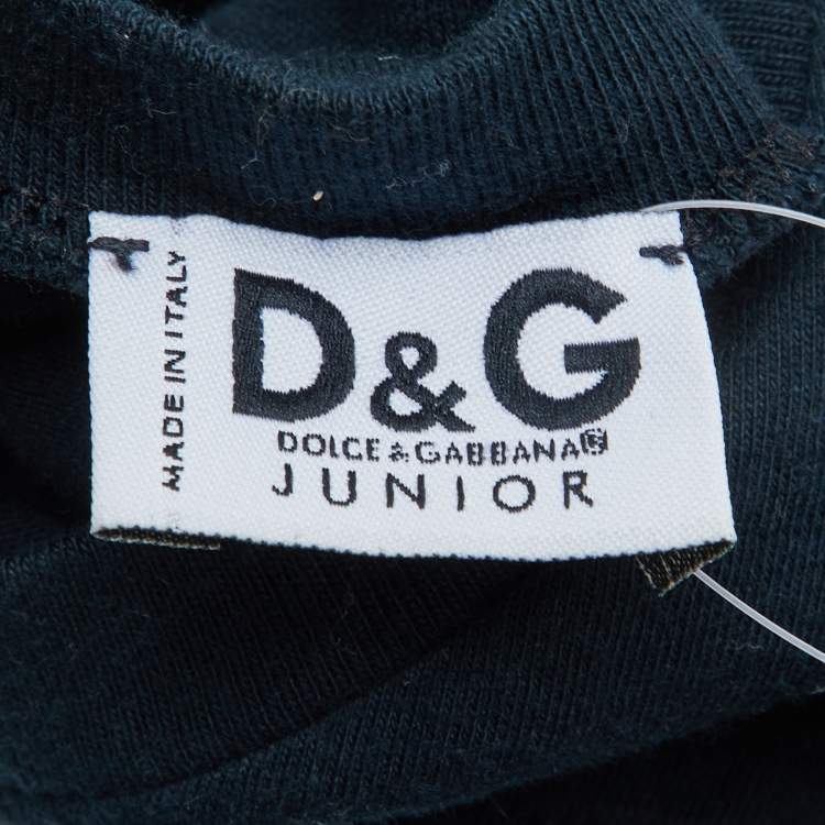 Pre Owned D&G Junior Navy Blue Logo Print Cotton Full Sleeve T-Shirt 8Y 