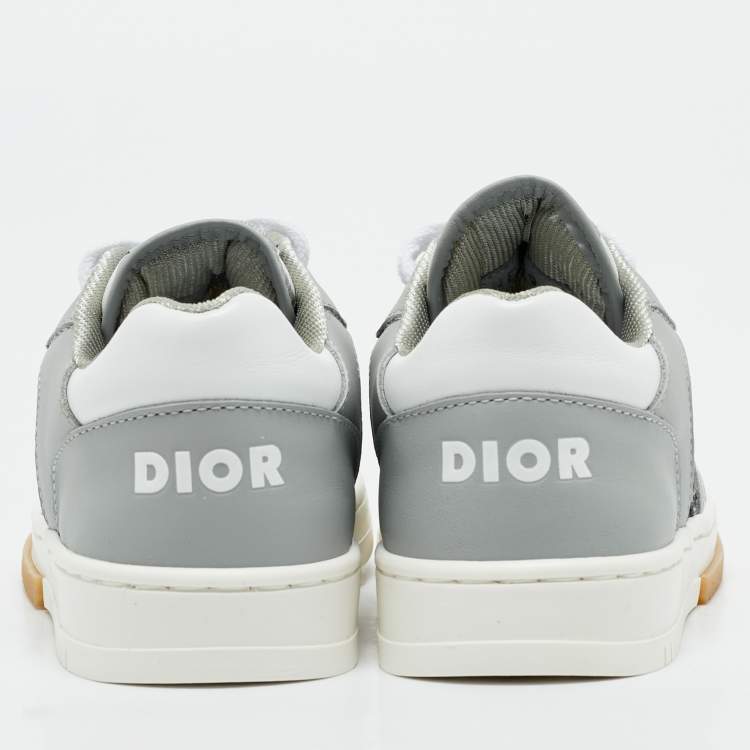 Pre Owned Dior Grey/Beige Leather and Oblique Canvas B27 Uptown Sneakers Size 27