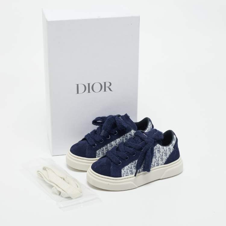 Pre Owned Dior Blue Oblique Canvas and Suede B33 Spin Sneakers Size 28