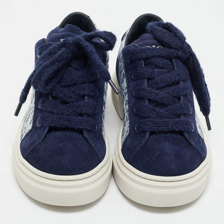 Pre Owned Dior Blue Oblique Canvas and Suede B33 Spin Sneakers Size 28