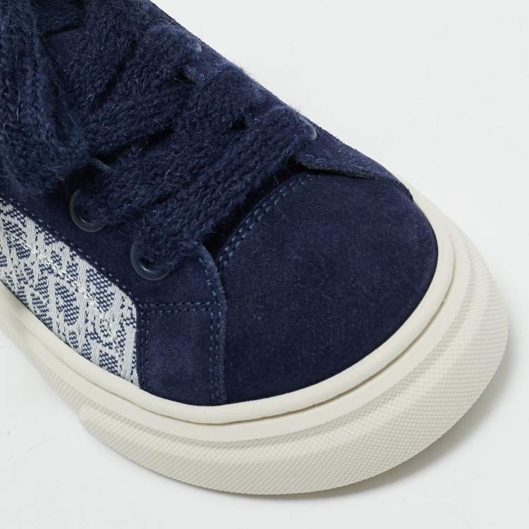 Pre Owned Dior Blue Oblique Canvas and Suede B33 Spin Sneakers Size 28