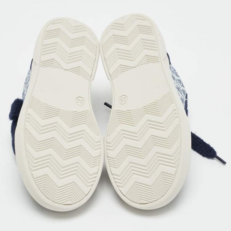 Pre Owned Dior Blue Oblique Canvas and Suede B33 Spin Sneakers Size 28