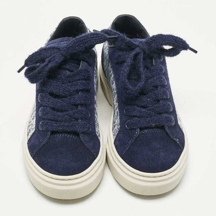 Pre Owned Dior Blue Oblique Canvas and Suede B33 Spin Sneakers