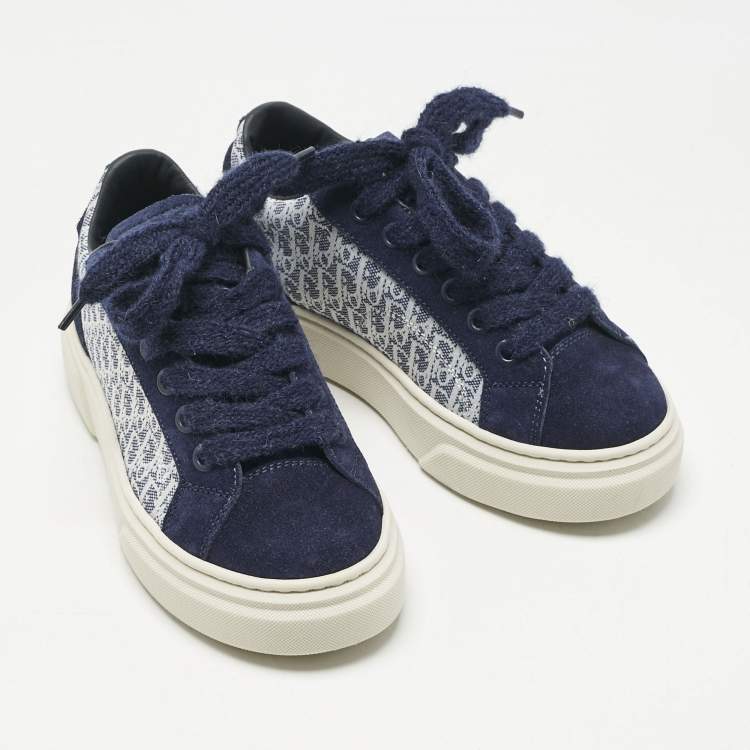 Pre Owned Dior Blue Oblique Canvas and Suede B33 Spin Sneakers