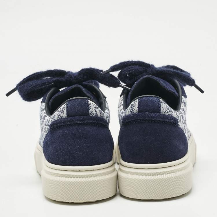 Pre Owned Dior Blue Oblique Canvas and Suede B33 Spin Sneakers