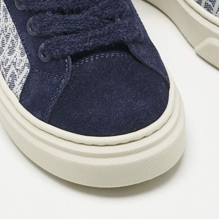 Pre Owned Dior Blue Oblique Canvas and Suede B33 Spin Sneakers