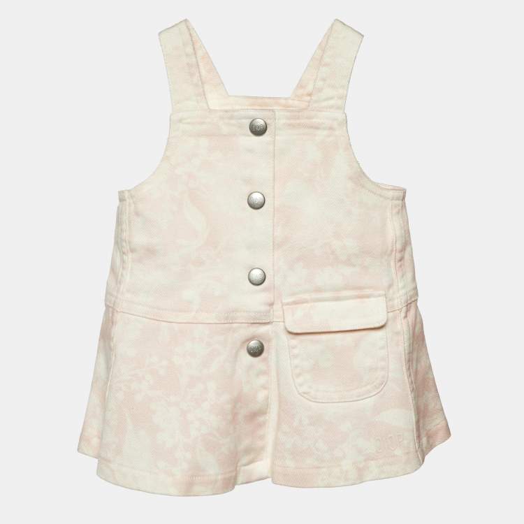 Pre Owned Dior Baby Pink Floral Print Denim Dress 3 M