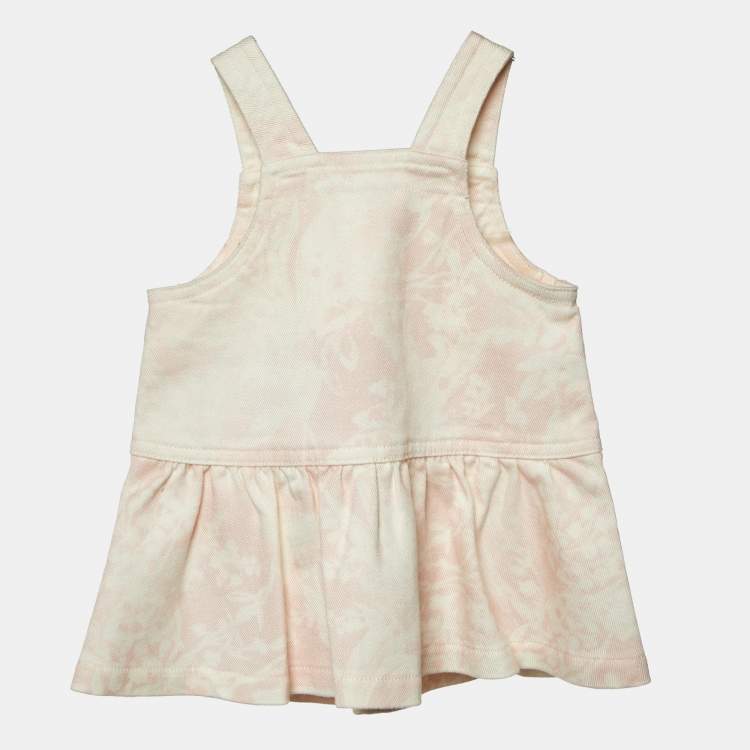 Pre Owned Dior Baby Pink Floral Print Denim Dress 3 M