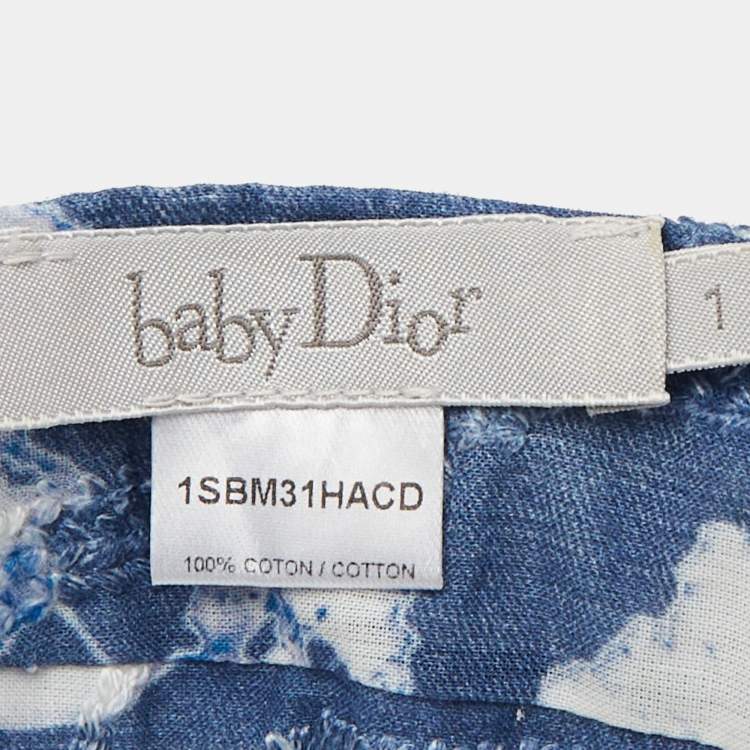 Pre Owned Dior Baby Blue/White Printed Cotton Headband Size 1