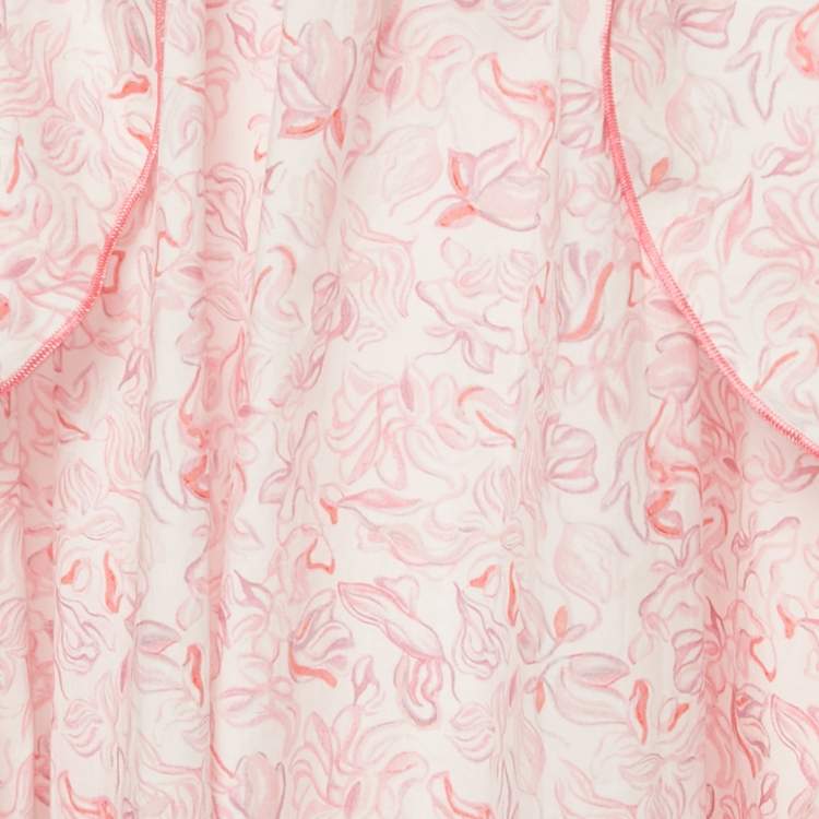 Pre Owned Dior Kids Pink Printed Cotton Ruffled Sleeveless Dress 8 Yrs