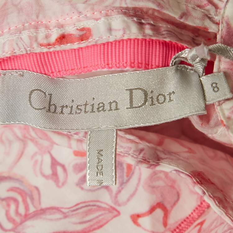 Pre Owned Dior Kids Pink Printed Cotton Ruffled Sleeveless Dress 8 Yrs
