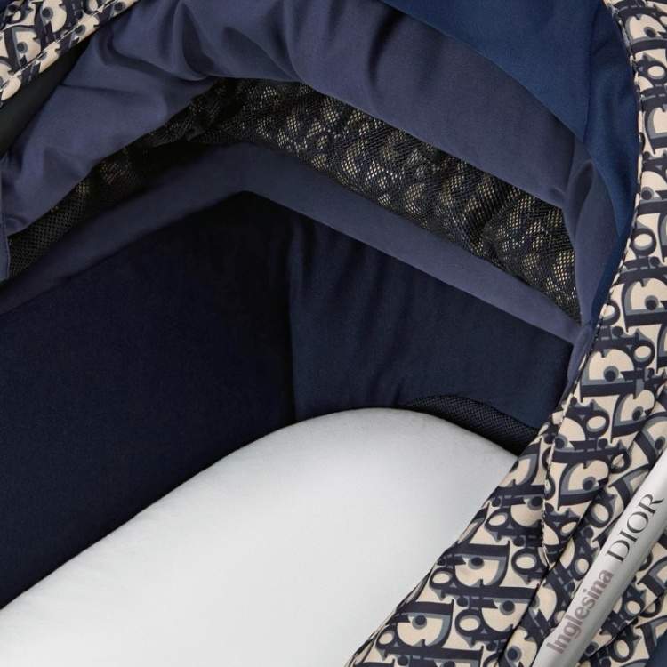 Pre Owned Dior Blue/Beige Oblique Fabric Bassinet and Stroller Combo