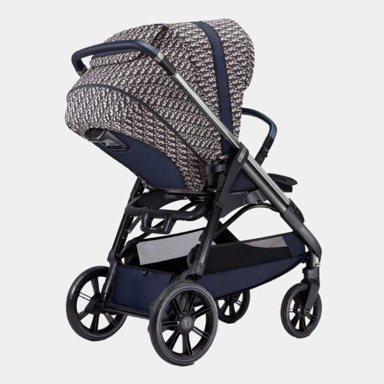 Pre Owned Dior Blue/Beige Oblique Fabric Bassinet and Stroller Combo
