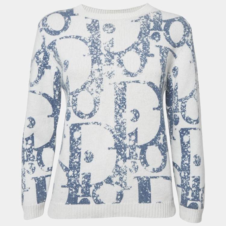 Dior Kids White Oblique Print Wool Blend Sweater 12 Yrs Dior
