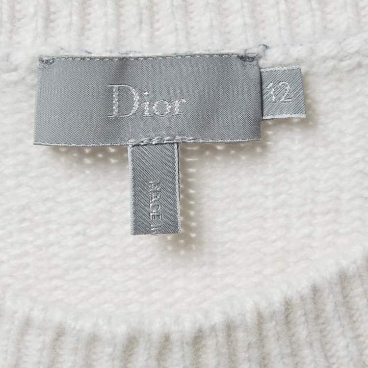 Pre Owned Dior Kids White Oblique Print Wool Blend Sweater 12 Yrs