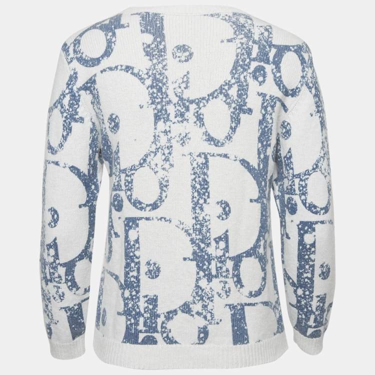 Pre Owned Dior Kids White Oblique Print Wool Blend Sweater 12 Yrs