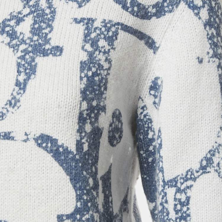 Pre Owned Dior Kids White Oblique Print Wool Blend Sweater 12 Yrs