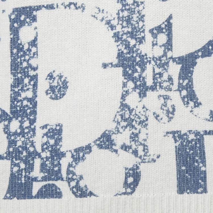 Pre Owned Dior Kids White Oblique Print Wool Blend Sweater 12 Yrs