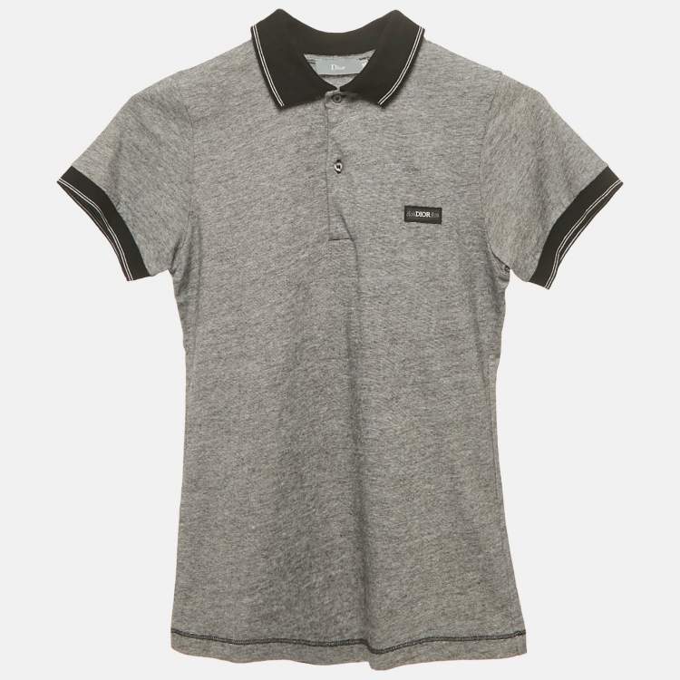 Pre Owned Dior Kids Grey Patterned Cotton Jersey Polo T-Shirt 10 Yrs