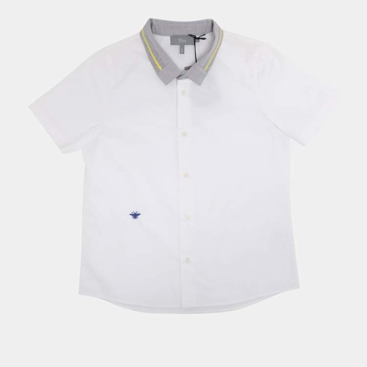 Pre Owned Dior White/Grey Cotton Bee Embroidered Long Sleeve Shirt 6 Yrs