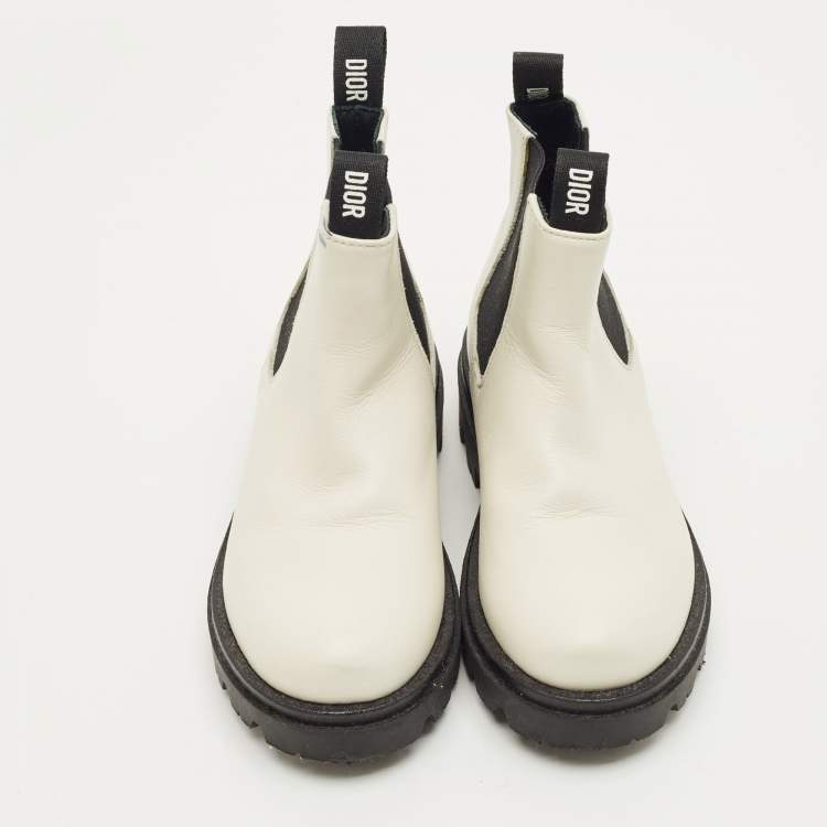 Pre Owned Dior White Leather Ankle Boots Size 27