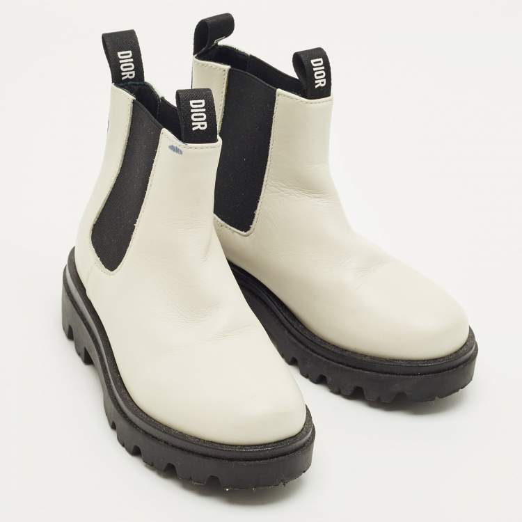 Pre Owned Dior White Leather Ankle Boots Size 27