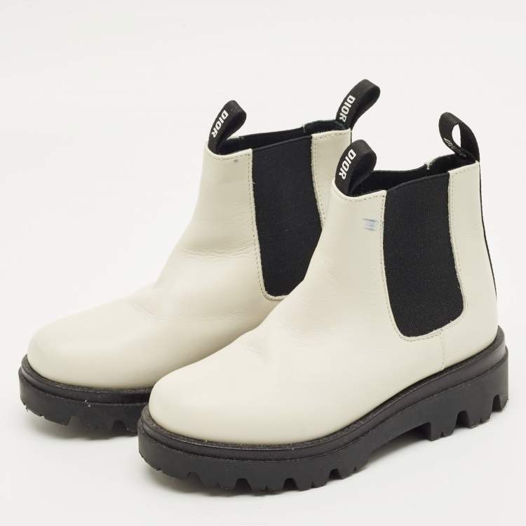 Pre Owned Dior White Leather Ankle Boots Size 27