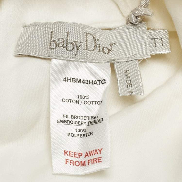 Pre Owned Dior Baby Ivory Embroidered Cotton Hat Size T1