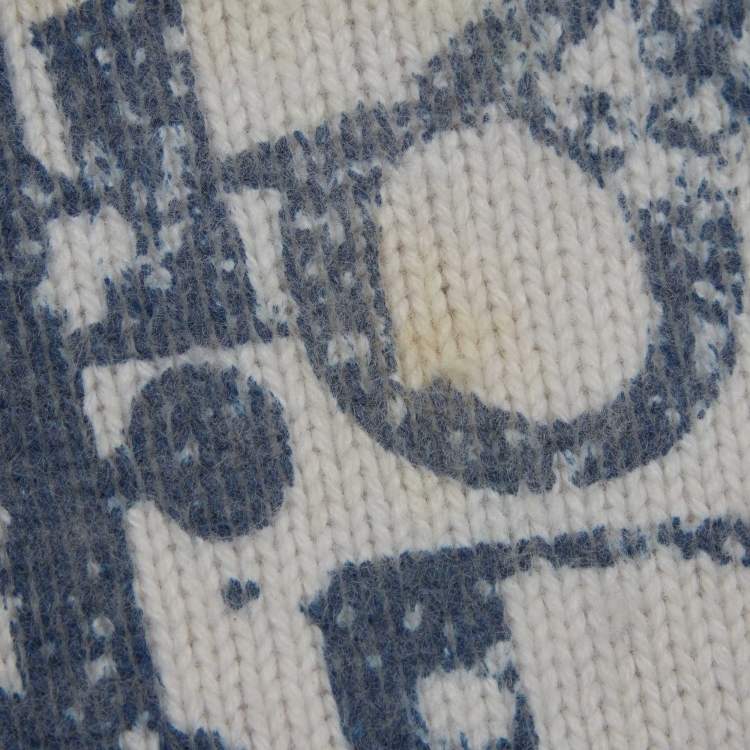 Pre Owned Baby Dior White/Blue Dior Oblique Pattern Sweater and Pants Set 24M