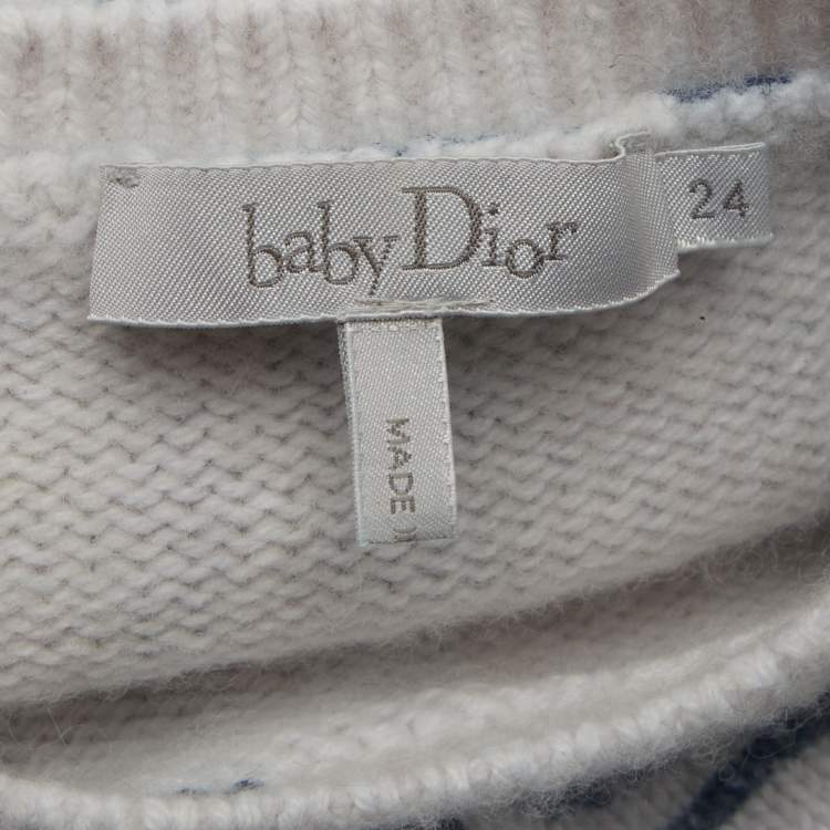 Pre Owned Baby Dior White/Blue Dior Oblique Pattern Sweater and Pants Set 24M