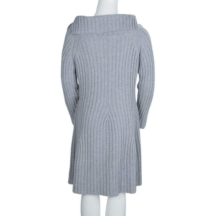Pre Owned Dior Grey Ribbed Knit Turtleneck Sweater Dress 12 Yrs
