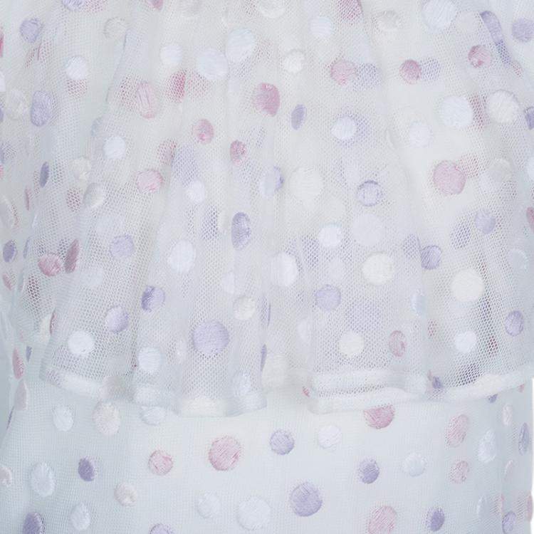 Pre Owned Dior White Mesh Multicolor Polka-Dot Embroidered Top 10 Yrs
