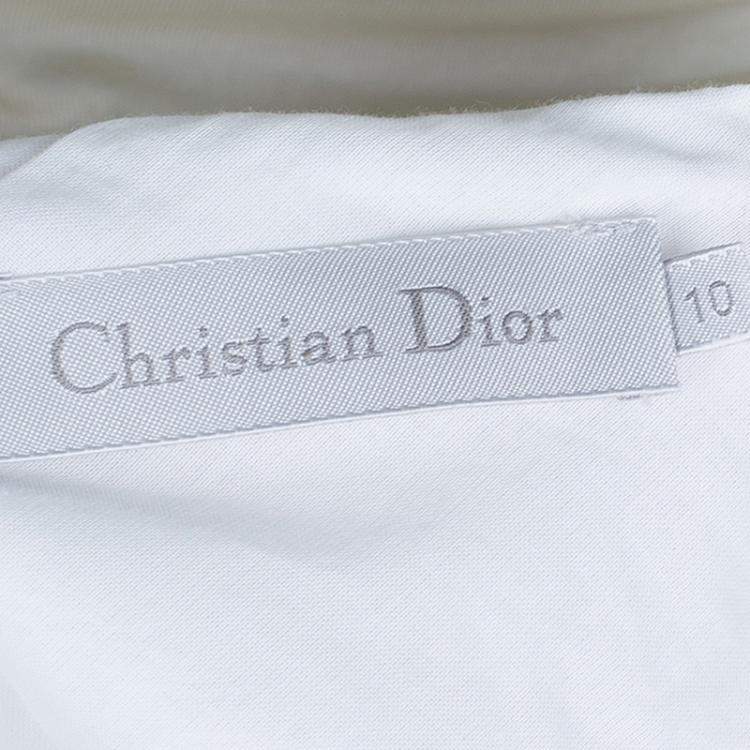 Pre Owned Dior White Mesh Multicolor Polka-Dot Embroidered Top 10 Yrs