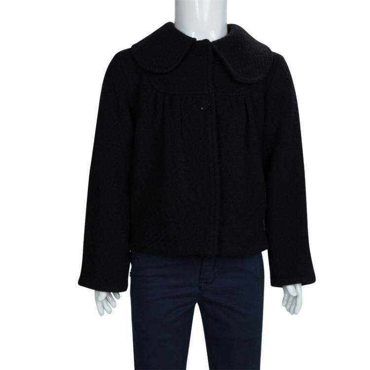 Pre Owned Dior Black Textured Wool Coat 6 Yrs