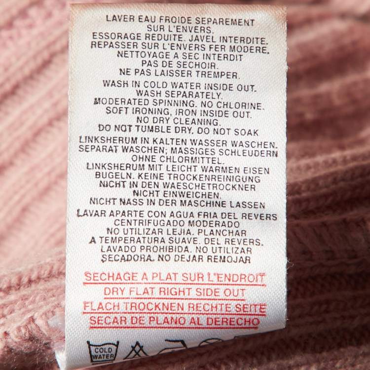 Pre Owned Christian Dior Kid Vintage Pink Rib Knit Wool Trotter Print Paneled Cardigan 10 Yrs