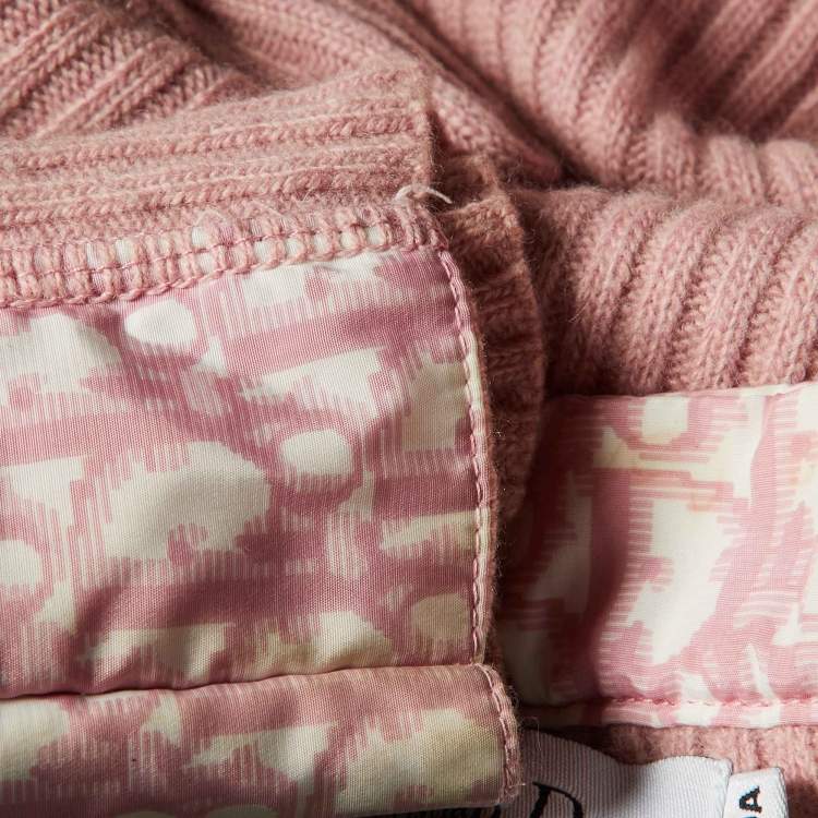 Pre Owned Christian Dior Kid Vintage Pink Rib Knit Wool Trotter Print Paneled Cardigan 10 Yrs