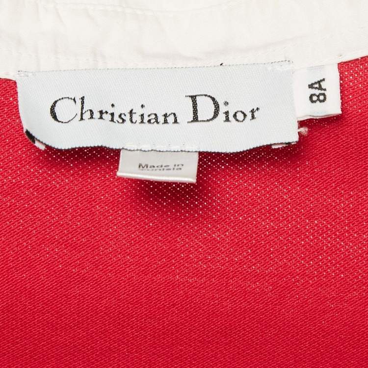 Pre Owned Dior Pink Cotton Pique Knit Emboss Detail Polo Dress 8 Yrs